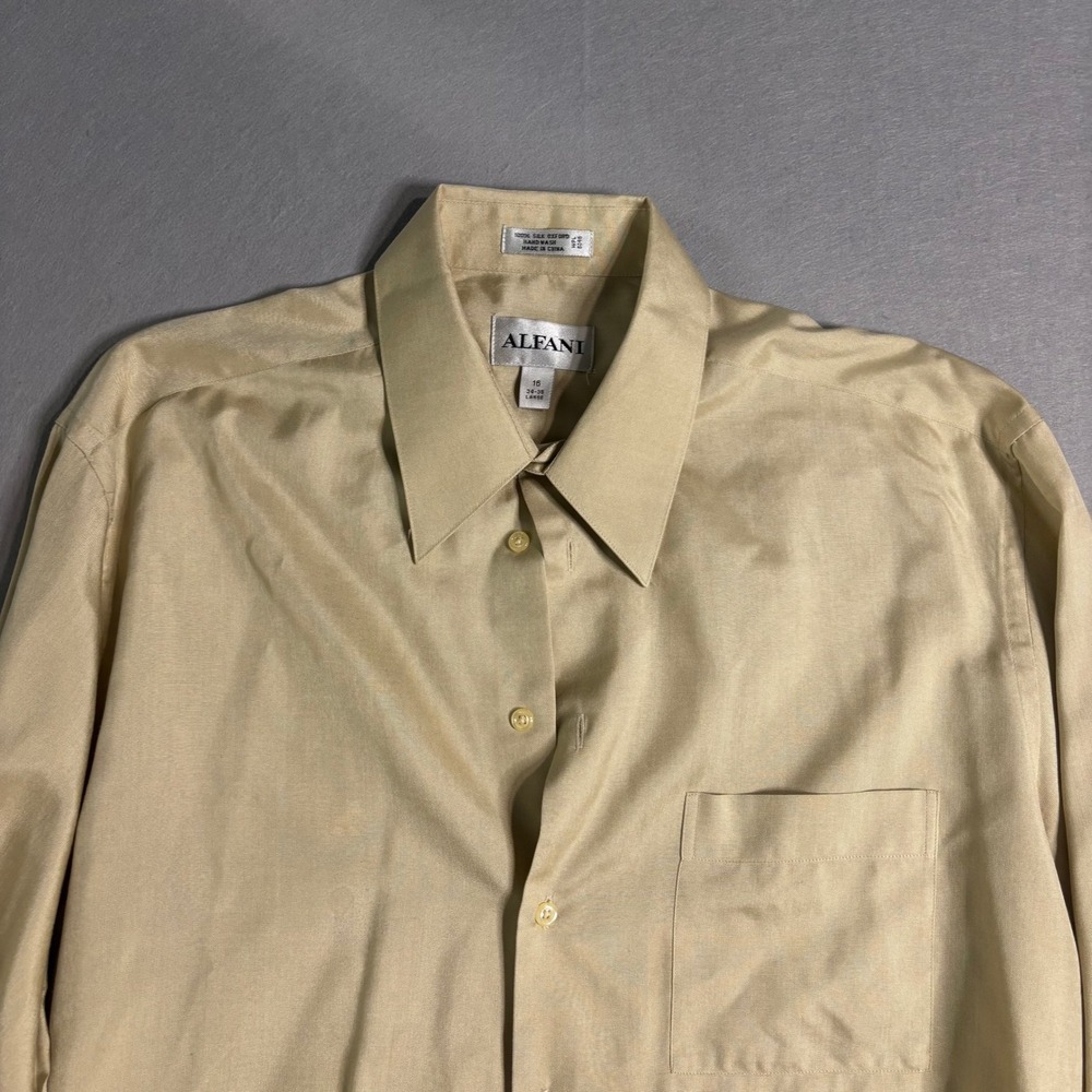 Alfani 100% Silk Oxford Dress Shirt Men's L 16 34/35 Beige - Picture 5 of 16